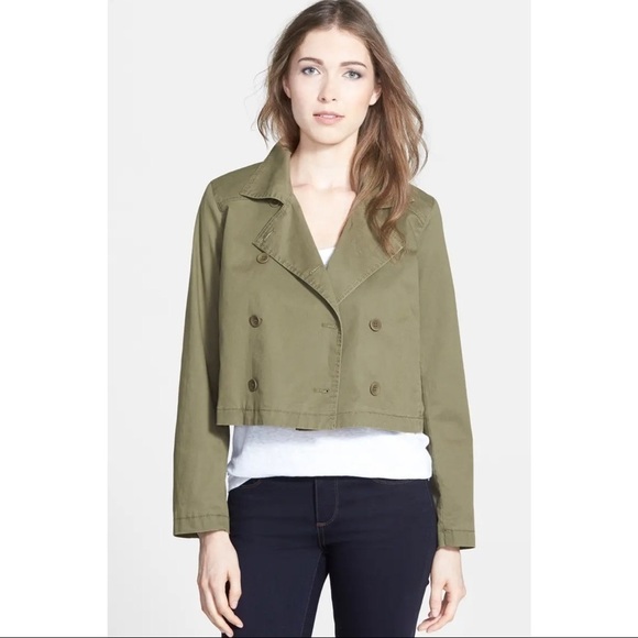 Eileen Fisher High Collar Double Breasted Short Jacket M Green - Picture 1 of 8